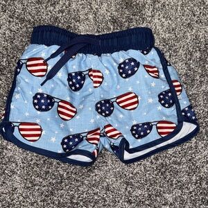 Caden Lane Light Blue Patriotic Sunglasses Print swim trunks